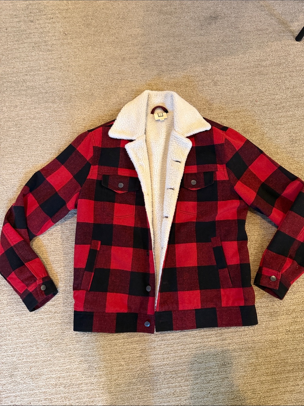 Insight Sherpa-Lined Red Buffalo Plaid Mens Jacket; size Large